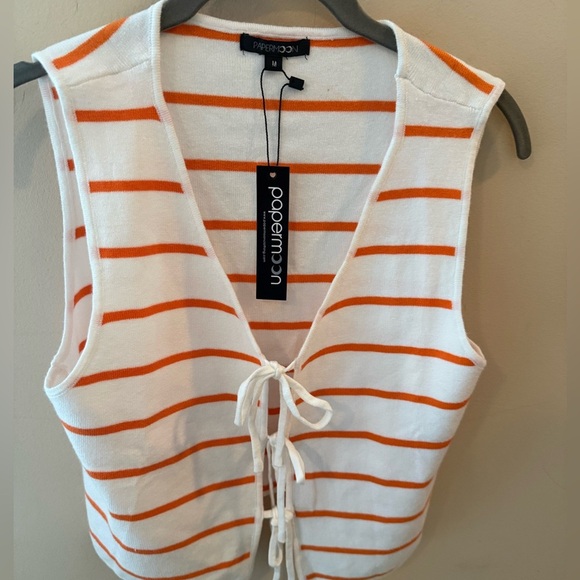 papermoon orange stripe tie front top size M NwT - Picture 2 of 5